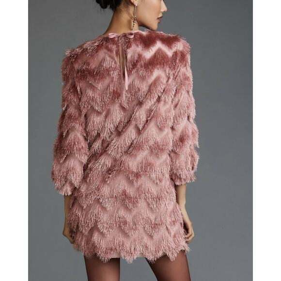 Anthropologie Hutch Fringed Chevron Shift Dress in Rose Size S - Picture 3 of 13